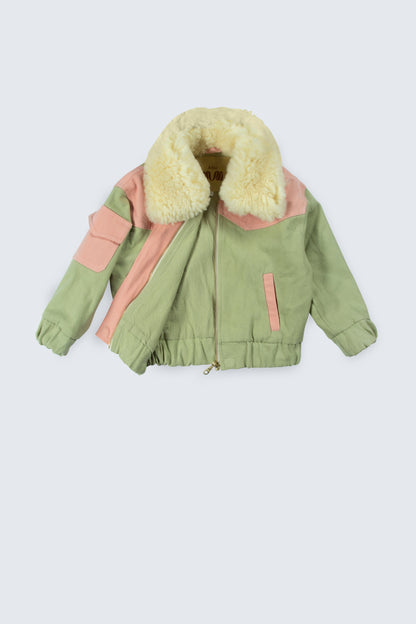 Baby Pink, Green Large Collar